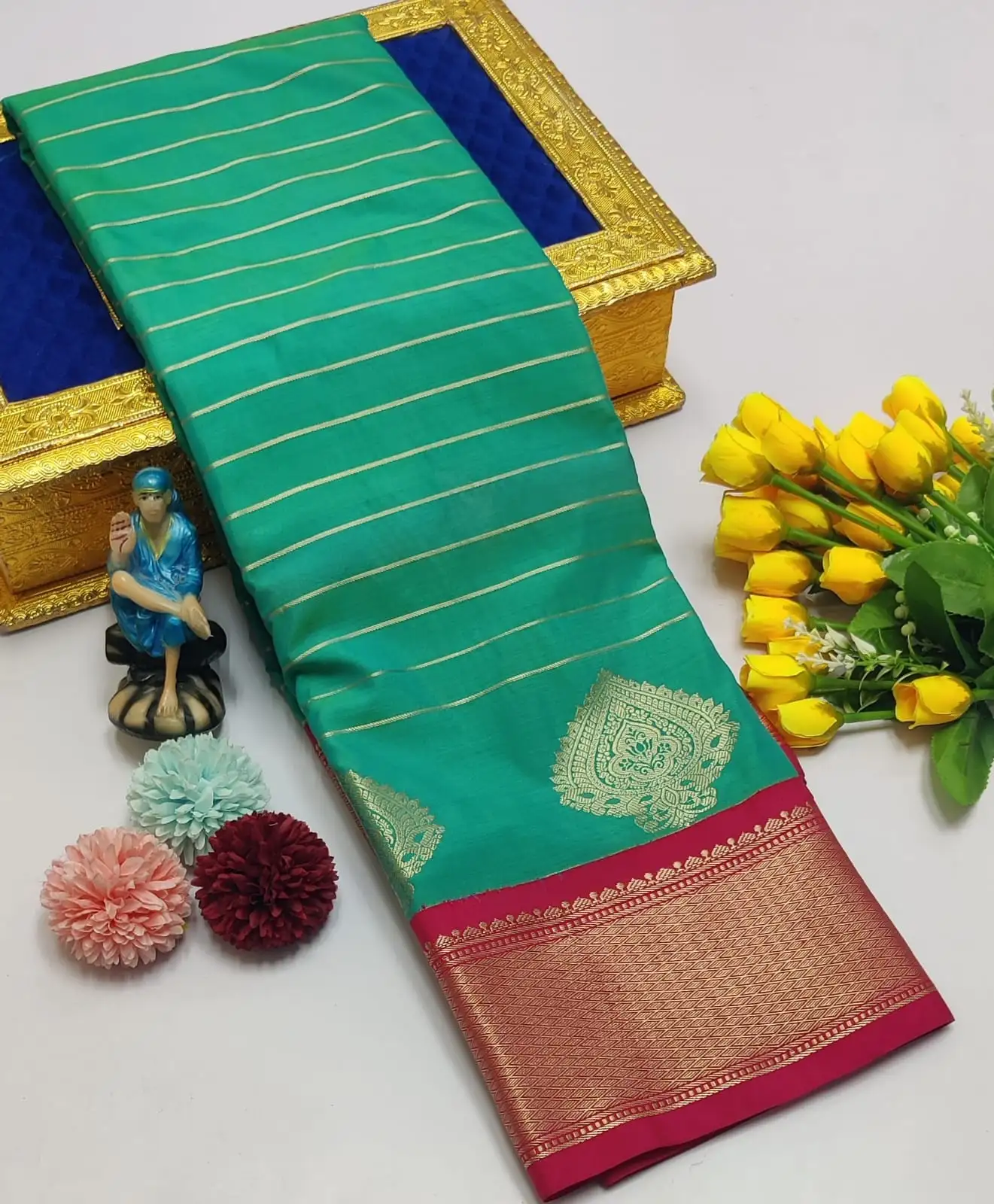 Korvai Tana Fine Zari Stripe Semi Silk Saree